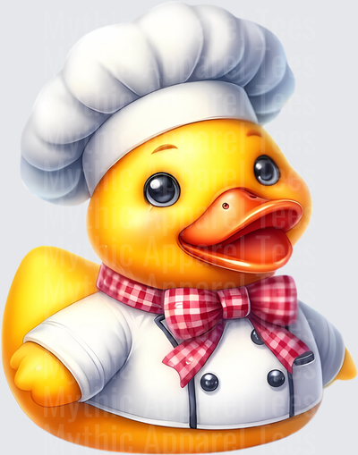 Rubber Duck in Uniform Chef Hat Red Gingham Bow Tie
