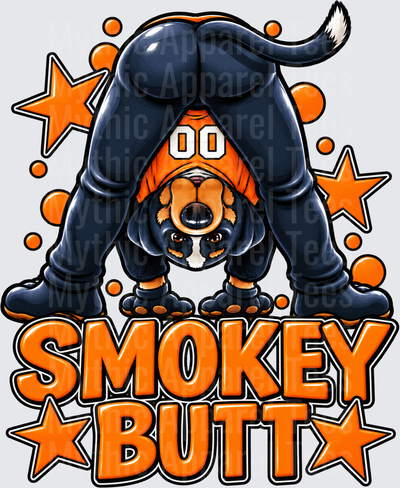 Tennessee Vols Smokey Butt Bluetick Hound Bent Over Number 00 Orange and Navy Stars Design