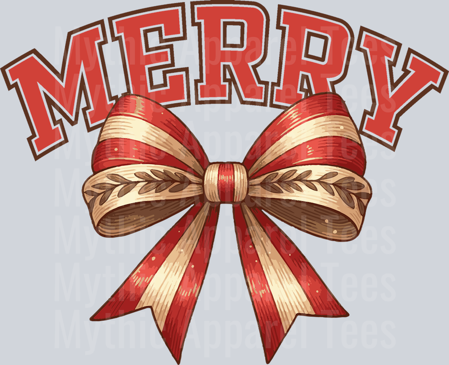 Merry Christmas bow with candy cane style DTF Christmas Transfers