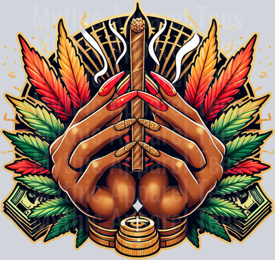 Blunt rolled with fingernails glam floral colors weed plant DTF Weed Transfers