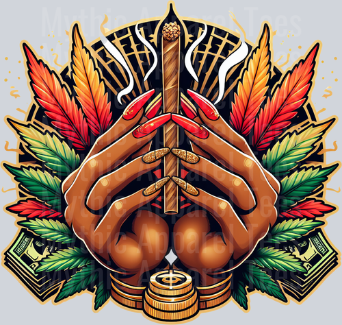 Blunt rolled with fingernails glam floral colors weed plant DTF Weed Transfers