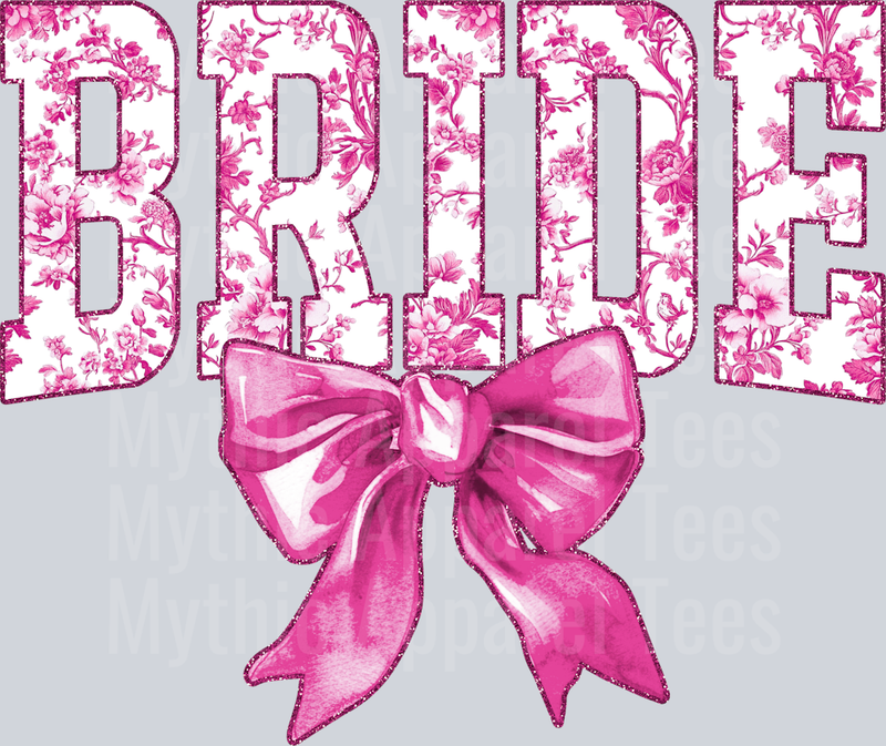 Light Pink Bride College Font With Bow Floral Pattern Wedding