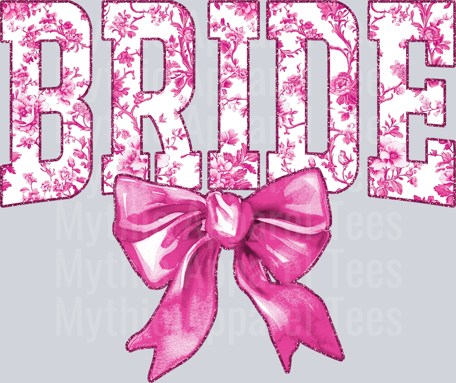 Light Pink Bride College Font With Bow Floral Pattern Wedding