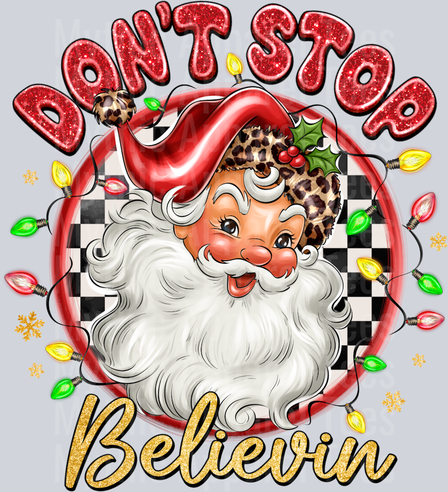 Don't Stop Believing Santa Checker Lights Christmas
