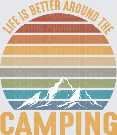 Life Is Better Around The Camping Retro Sunset Mountain Range Striped Vintage Outdoor Nature Graphic