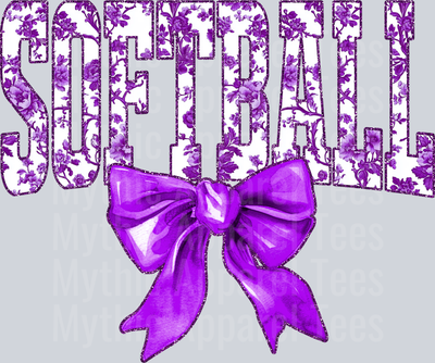 Purple Softball School Spirit & Sports College Font Floral Pattern