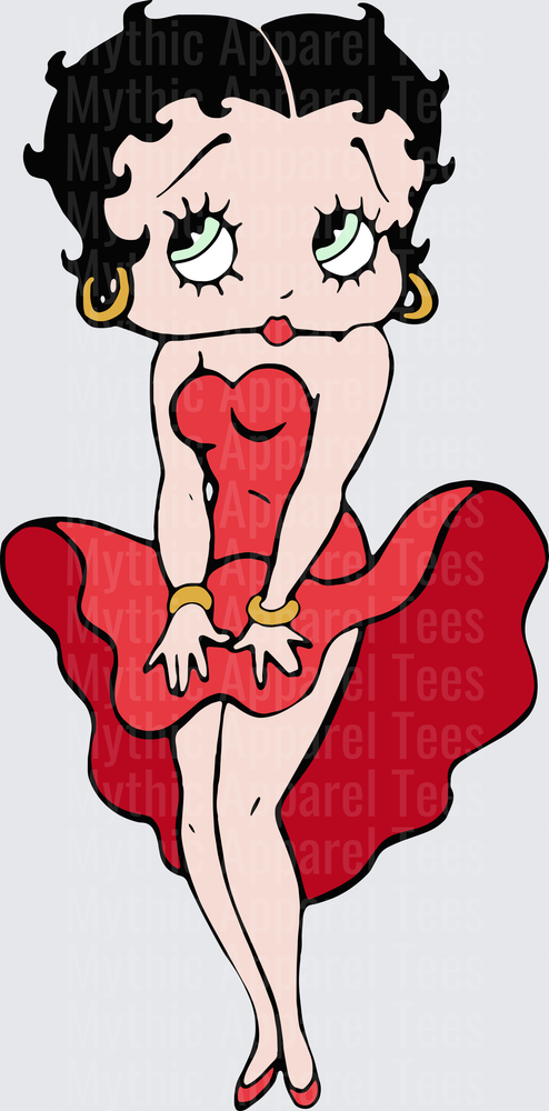 Betty Boop Red Dress Wind Blown Pose Gold Bracelets Classic Cartoon Pin-Up