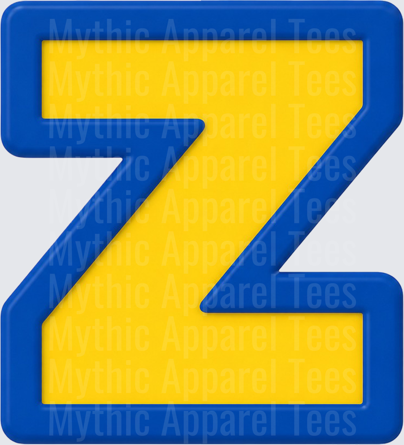 Toy Story Alphabet Letter Z Yellow Blue Varsity Block Font