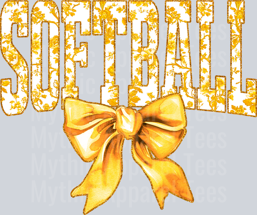 Gold Softball School Spirit & Sports College Font Floral Pattern