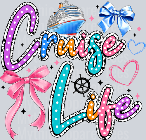 Cruise Life pink bow blue bow hearts DTF Summer Transfers