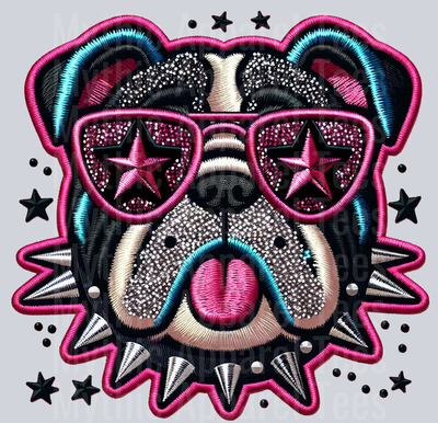 Bulldog Faux Patch Style Dog Print