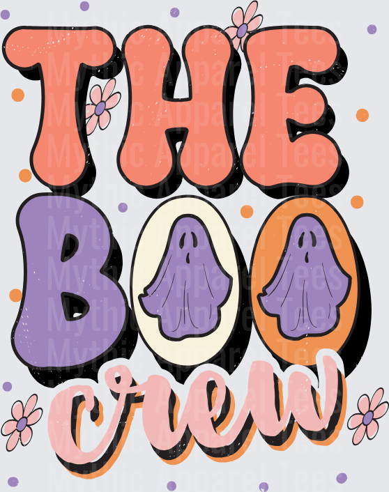 The Boo Crew Retro Groovy Halloween Ghost Floral Bubble Letter Design