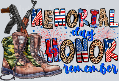 Memorial Day Honor Remember DTF Patriotic Transfers