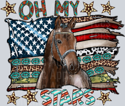 Oh My Stars Horse Flag and Stripes 4th of July DTF Patriotic Transfers