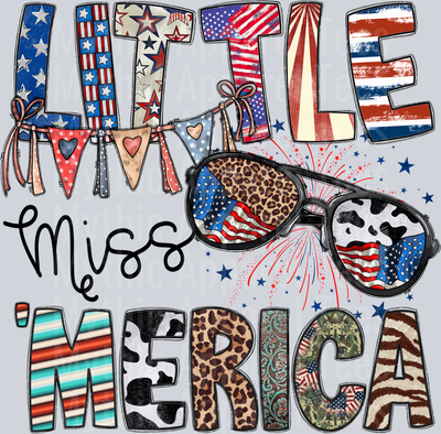 Little Miss Merica sunglasses 4th of July DTF Patriotic Transfers