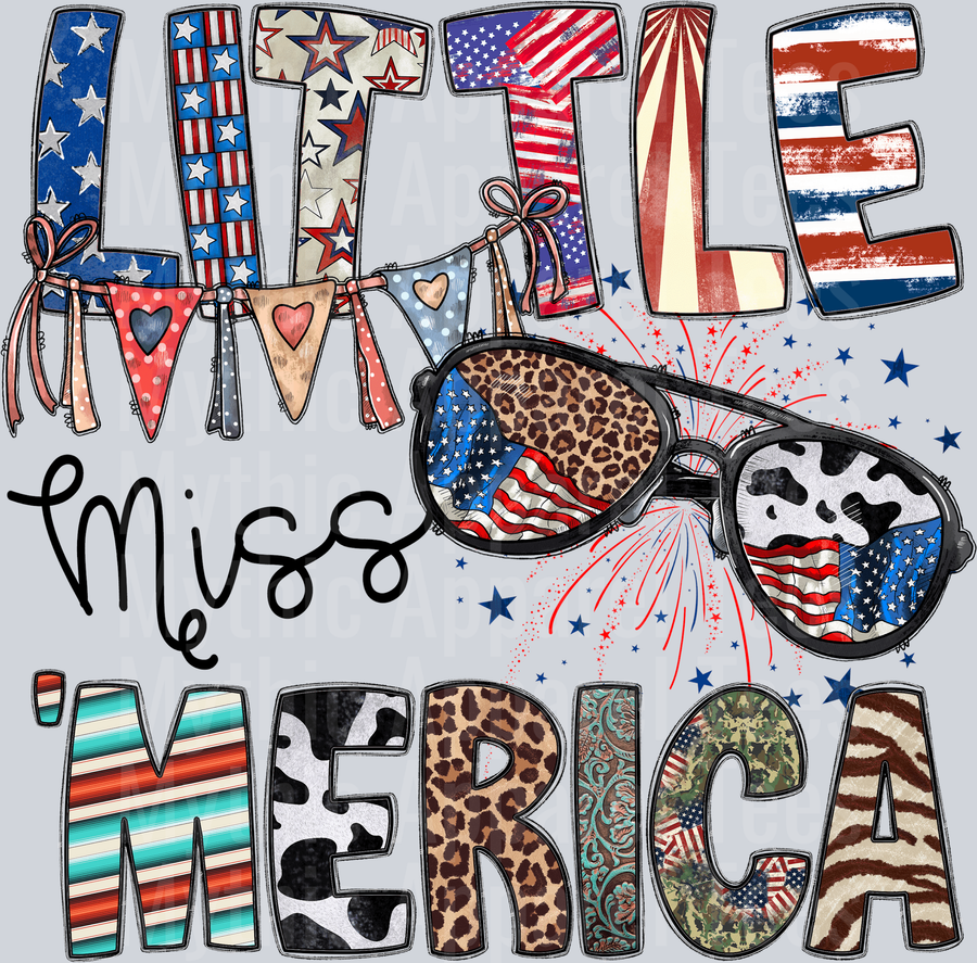 Little Miss Merica sunglasses 4th of July DTF Patriotic Transfers
