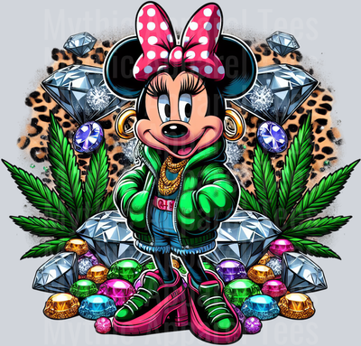 Minnie Mouse weed Cheeta Print Jewels Smoking Weed DTF Weed Transfers