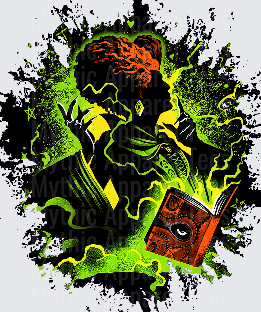 Winifred Sanderson Hocus Pocus Witch with Spell Book Neon Green Black Splatter Explosion