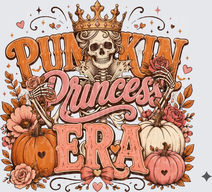 Pumpkin Princess Era Crowned Skeleton Queen Fall Floral Halloween Boho Retro Autumn Pumpkin Patch Design