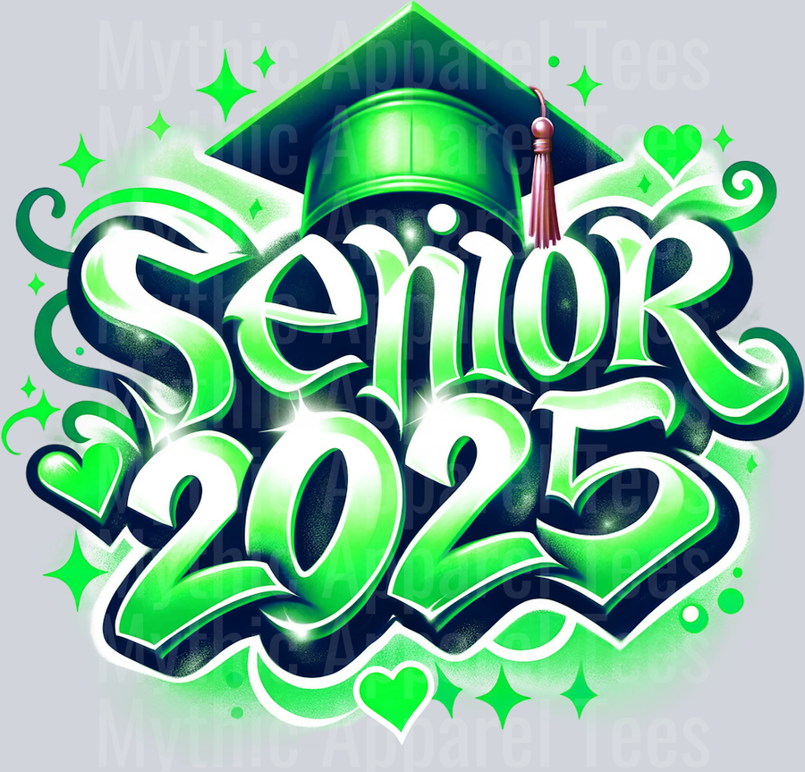 001 Airbrushed Senior 2025 GREEN DTF 2025 Senior Graduation Transfers