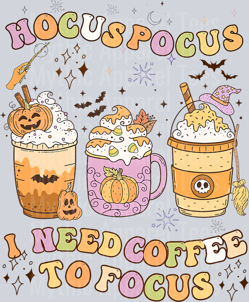 Halloween Groovy Hocus Pocus I Need Coffee To Focus T-Shirt