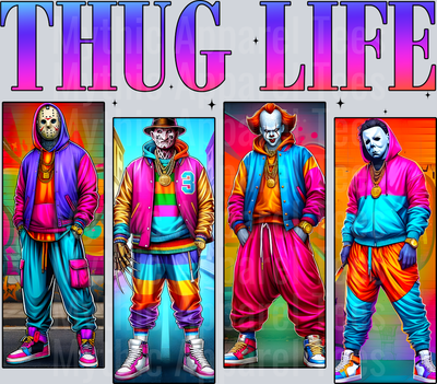 Purple to pink gradient THUG LIFE Freddy Krueger Jason Vorhees Michael Myers Pennywise Gangster Pose Horror Movie DTF Thug Life Transfers