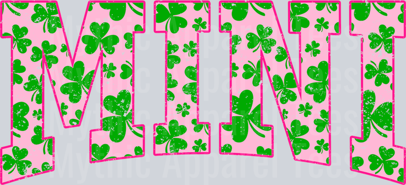 Pink Shamrock Mini St Patrick's Day College Font Floral and shamrock pattern