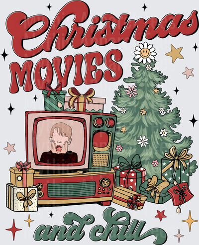 Christmas Movies and Chill Retro TV Kevin McCallister Home Alone Scream Face Christmas Tree and Gifts Design