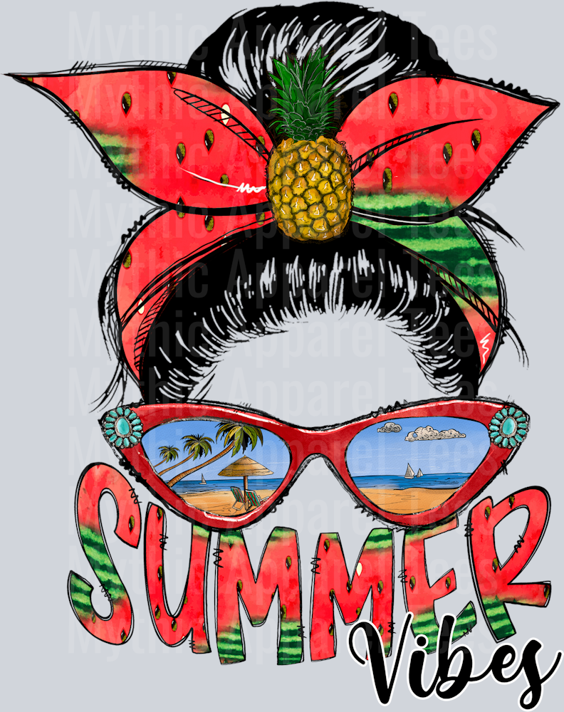 Summer Vibes Messy Bun Mom Glasses with beach