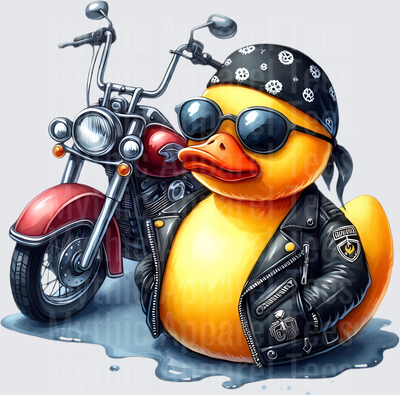Rubber Duck in Uniform Biker Leather Jacket Bandana Sunglasses Chopper