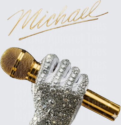 Michael Jackson Iconic Diamond Rhinestone Glove Gripping Gold Microphone with Gold Signature Script