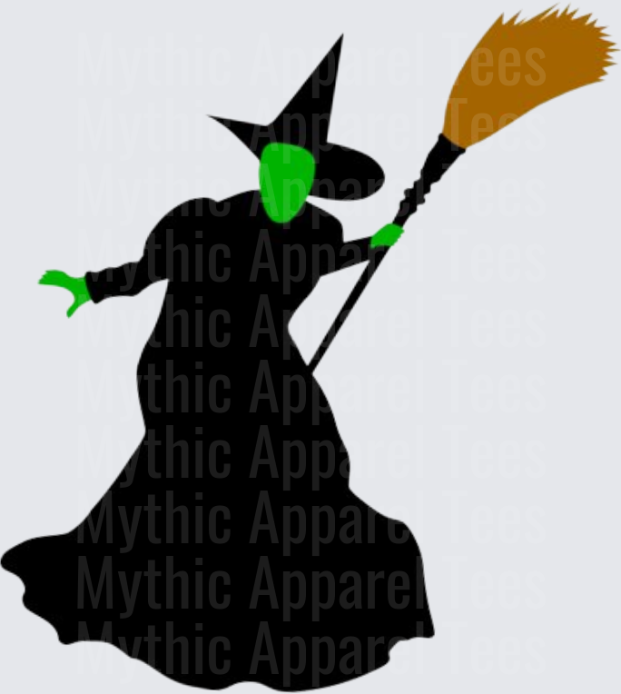 Wicked Witch of the West Green Skin Black Silhouette Holding Broomstick
