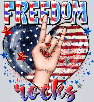 Freedom Rocks Stars and Stripes heart 4th of july DTF Patriotic Transfers