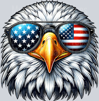 Bald Eagle with American Flag Glasses Realism Style DTF Patriotic Transfers