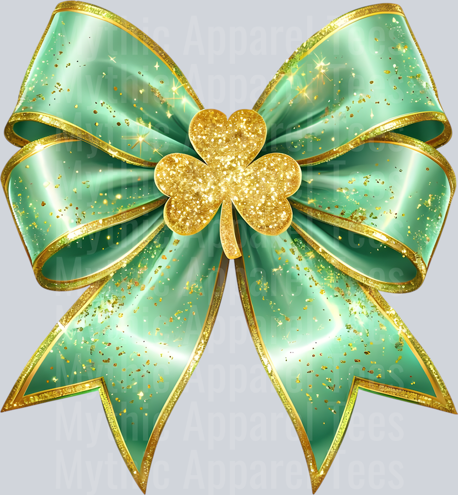 Bow Green Shiny with Gold Shamrock St Patrick's Day