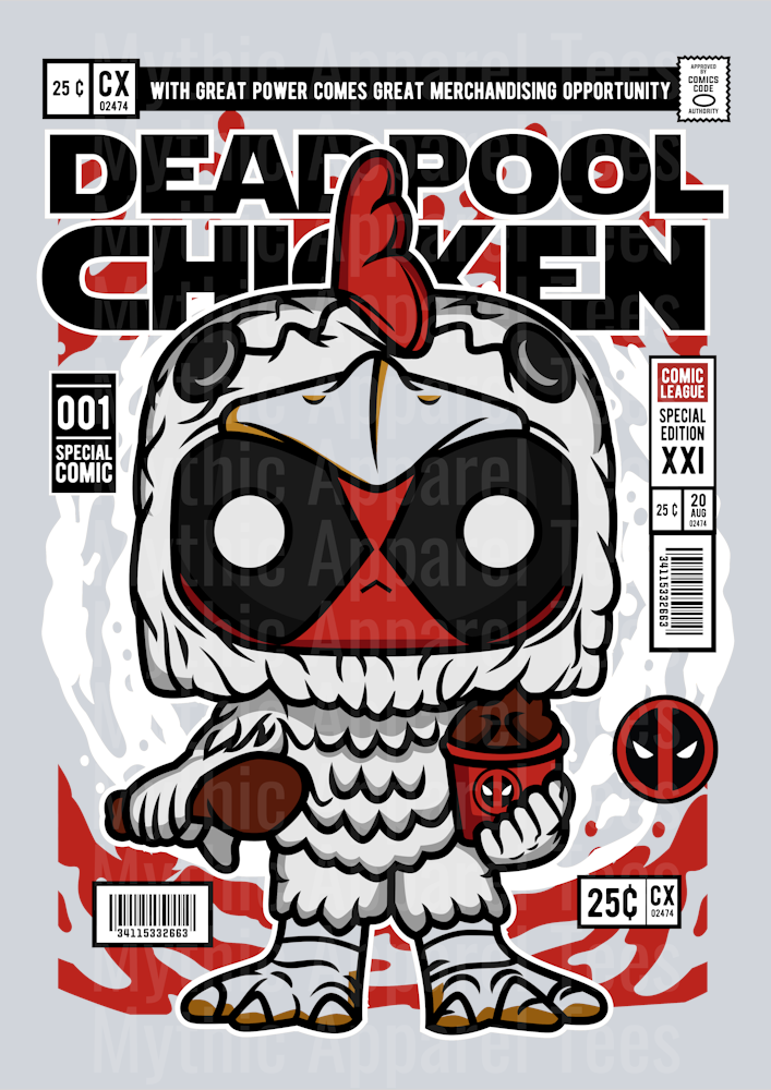 Deadpool Chicken Comic Book Cover STYLE DTF Pop Culture Transfers