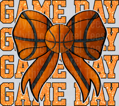 Game day basketball bow with orange text black stripes cute DTF Sports Transfers