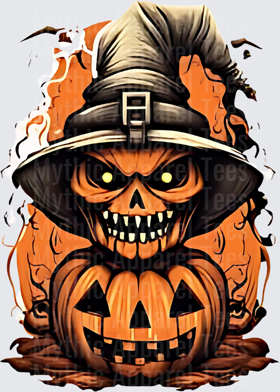 Evil Pumpkin Skull Witch Hat Jack-O-Lantern Halloween Horror