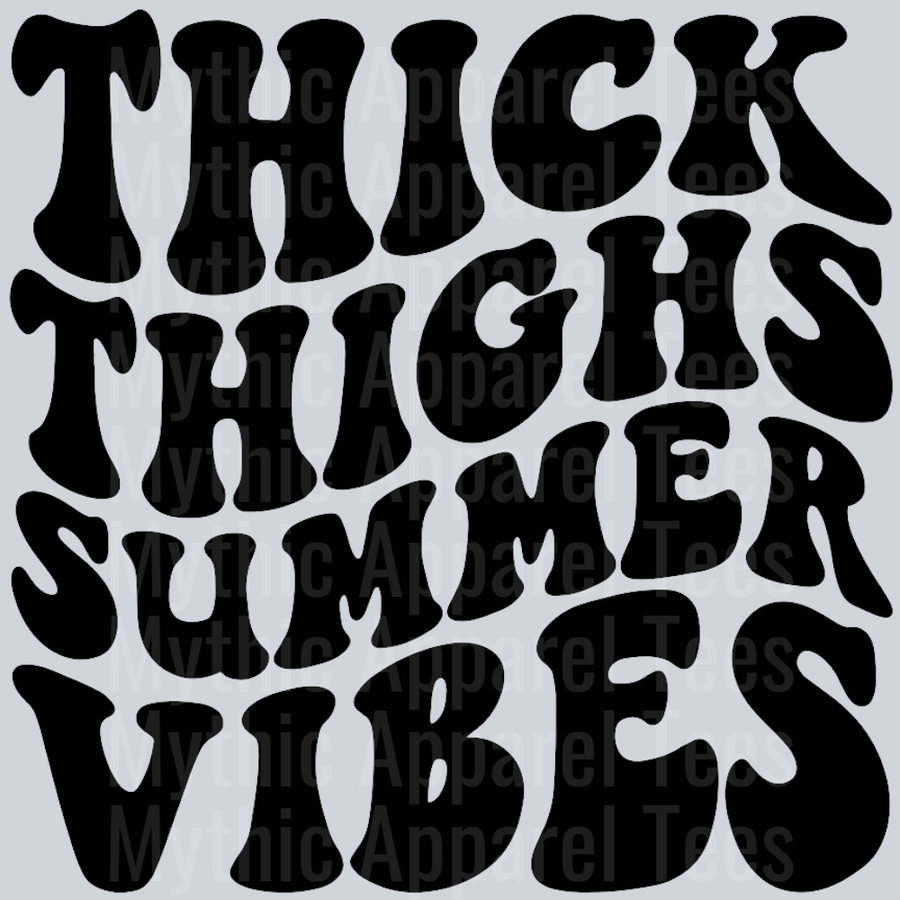 Thick Thighs Summer Vibes Wavey Retro Style Funny Shirt Design