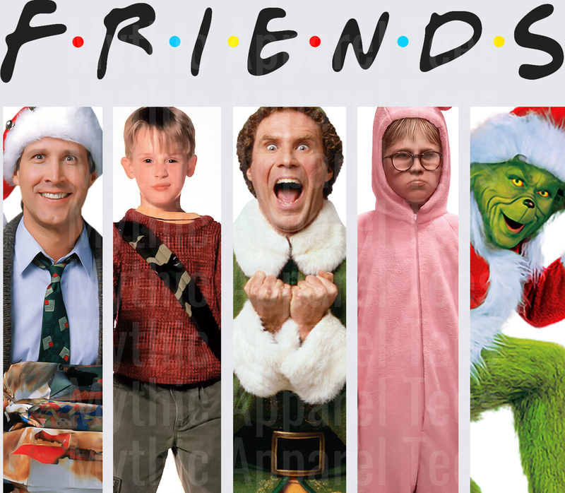 Friends Logo Christmas Movie Characters Clark Griswold Kevin McCallister Buddy the Elf Ralphie Parker The Grinch Holiday Mashup