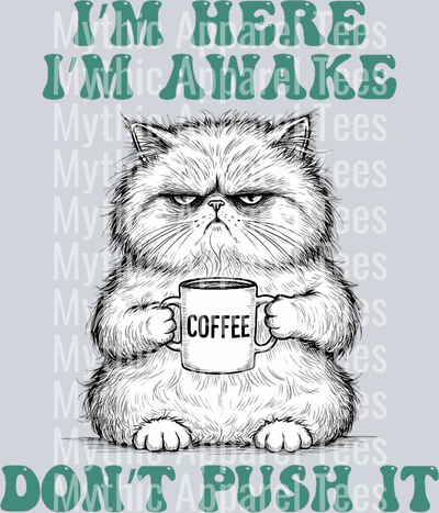 Im here Im awake dont push it cat DTF Coffee Transfers