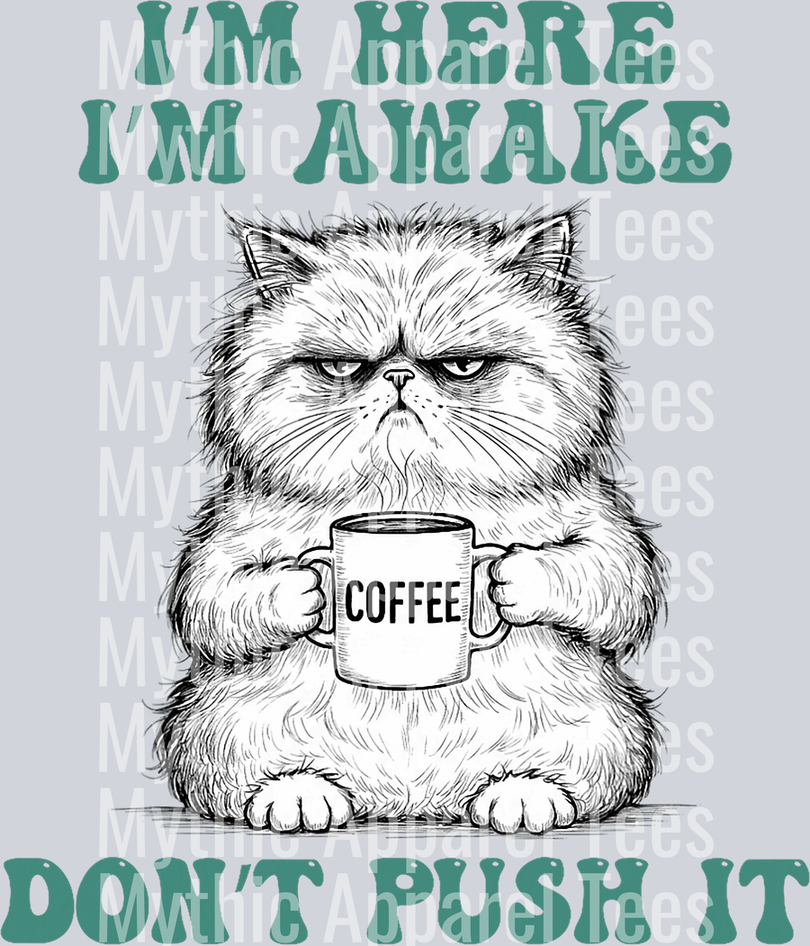 Im here Im awake dont push it cat DTF Coffee Transfers