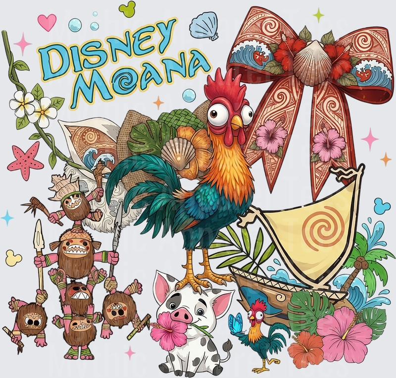Moana Hei Hei Pua Kakamora Tropical Bow Collage