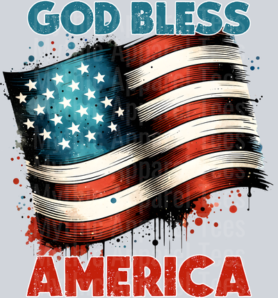 God Bless America Dripping American Flag DTF Patriotic Transfers
