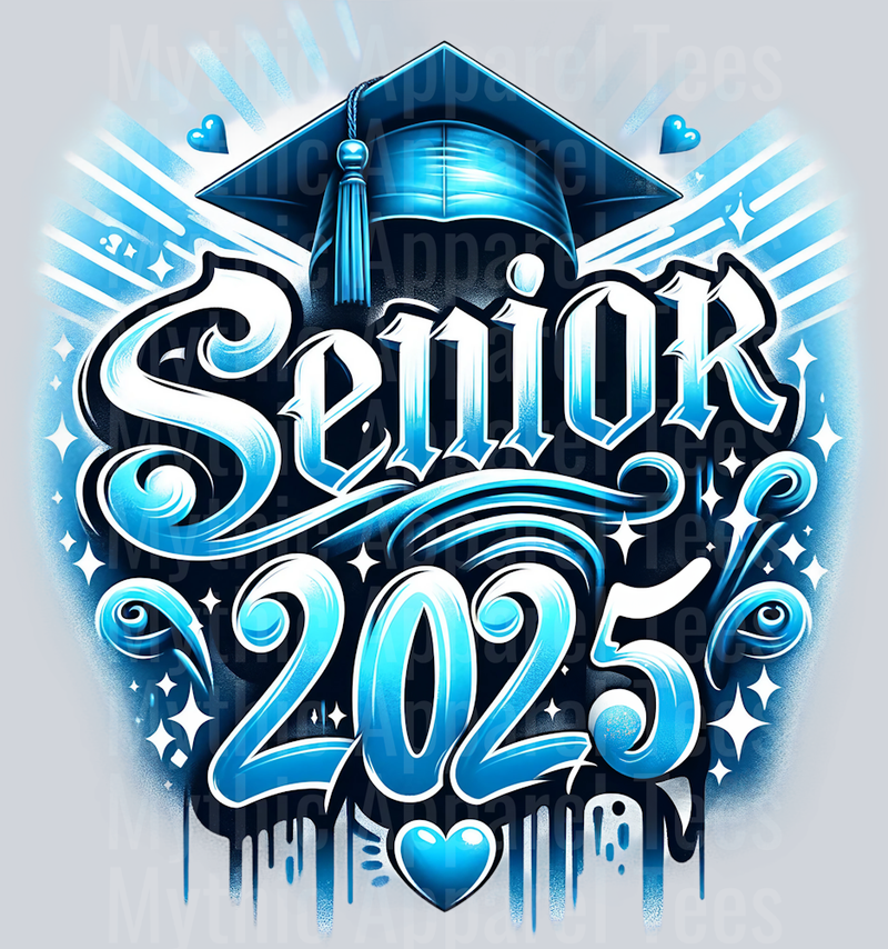 0037 Senior 2025 Airbrushed 4 LIGHT BLUE DTF 2025 Senior Graduation Transfers