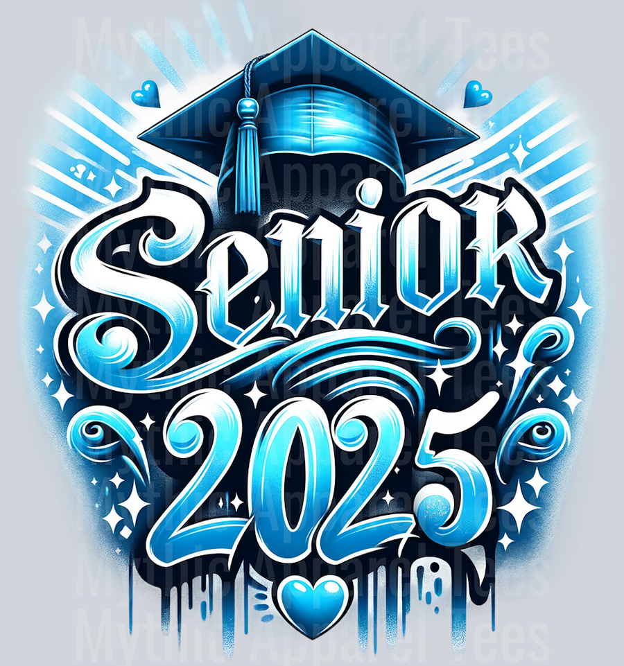 0037 Senior 2025 Airbrushed 4 LIGHT BLUE DTF 2025 Senior Graduation Transfers