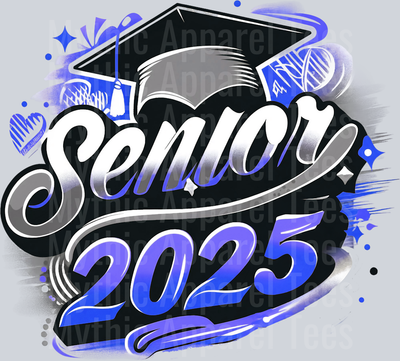 0025 Senior 2025 Airburshed Blue and Gray 2 DTF 2025 Senior Graduation Transfers