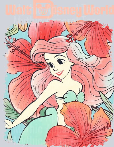 Walt Disney World Ariel Portrait Flowers and the little mermaid DTF Disney Transfers