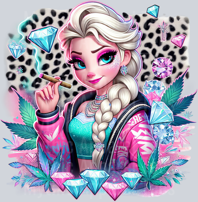Elsa Cheeta Print Jewels Smoking Weed DTF Weed Transfers