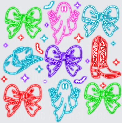 Halloween Neon Coquette Bows Ghosts Cowboy Hat Boot Bundle